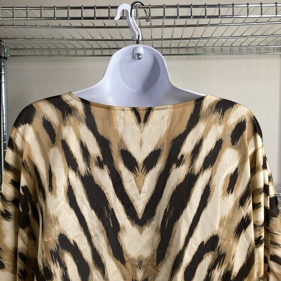 Chico’s Brown Animal Print Blouse Size 3 XL Flowy Mob Wife Statement Vegas Glam - Picture 9 of 10